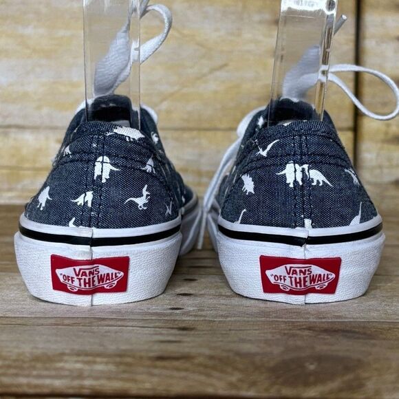 VANS UNISEX CHAMBRAY DINOSAUR PRINT CASUAL LOW TOP CANVAS LACE UP SNEAKERS SZ. 1 - Picture 5 of 7